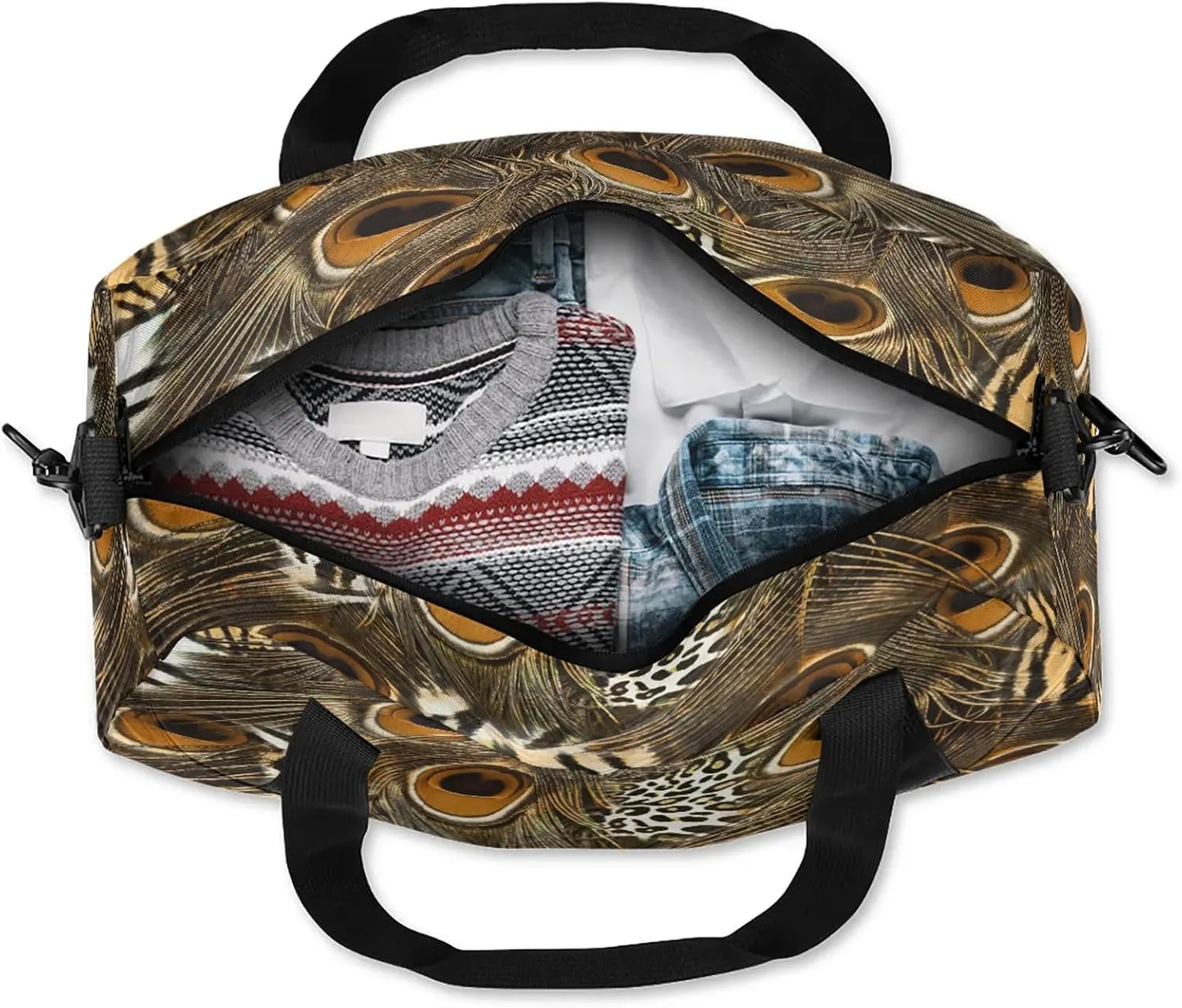 Animal Peacock Feathers Pattern Kids Duffel Bag Lightweight Waterproof Sports Gym Bag with Front Zipper Pocket Foldable Weekender Overnight Bag for School Practice Gymnastic Ballet
