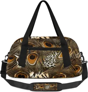 Animal Peacock Feathers Pattern Kids Duffel Bag Lightweight Waterproof Sports Gym Bag with Front Zipper Pocket Foldable Weekender Overnight Bag for School Practice Gymnastic Ballet