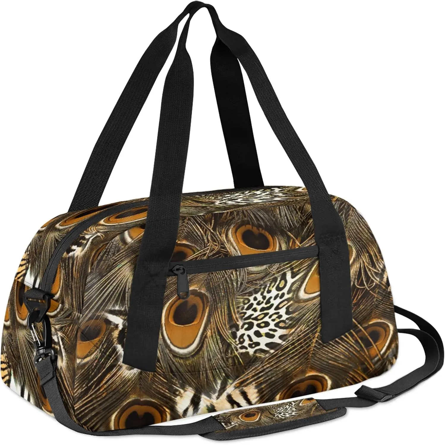 Animal Peacock Feathers Pattern Kids Duffel Bag Lightweight Waterproof Sports Gym Bag with Front Zipper Pocket Foldable Weekender Overnight Bag for School Practice Gymnastic Ballet