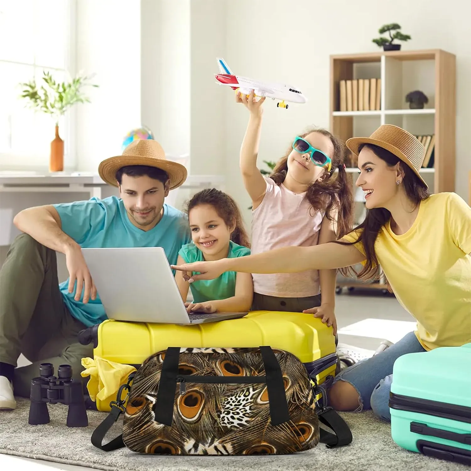 Animal Peacock Feathers Pattern Kids Duffel Bag Lightweight Waterproof Sports Gym Bag with Front Zipper Pocket Foldable Weekender Overnight Bag for School Practice Gymnastic Ballet