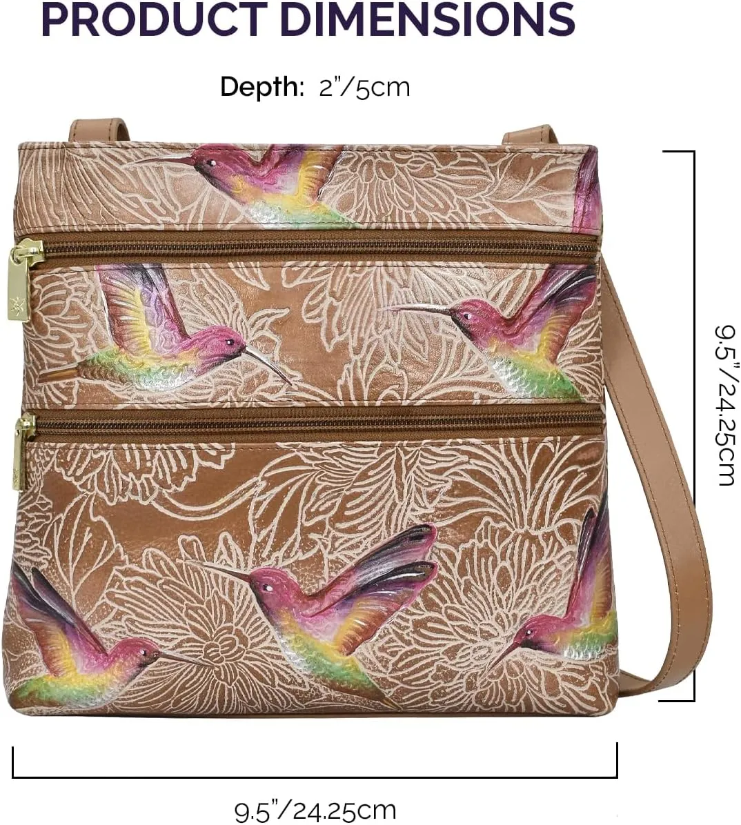 Anuschka Women’s Hand-Painted Genuine Leather Medium Crossbody With Double Zip Pockets