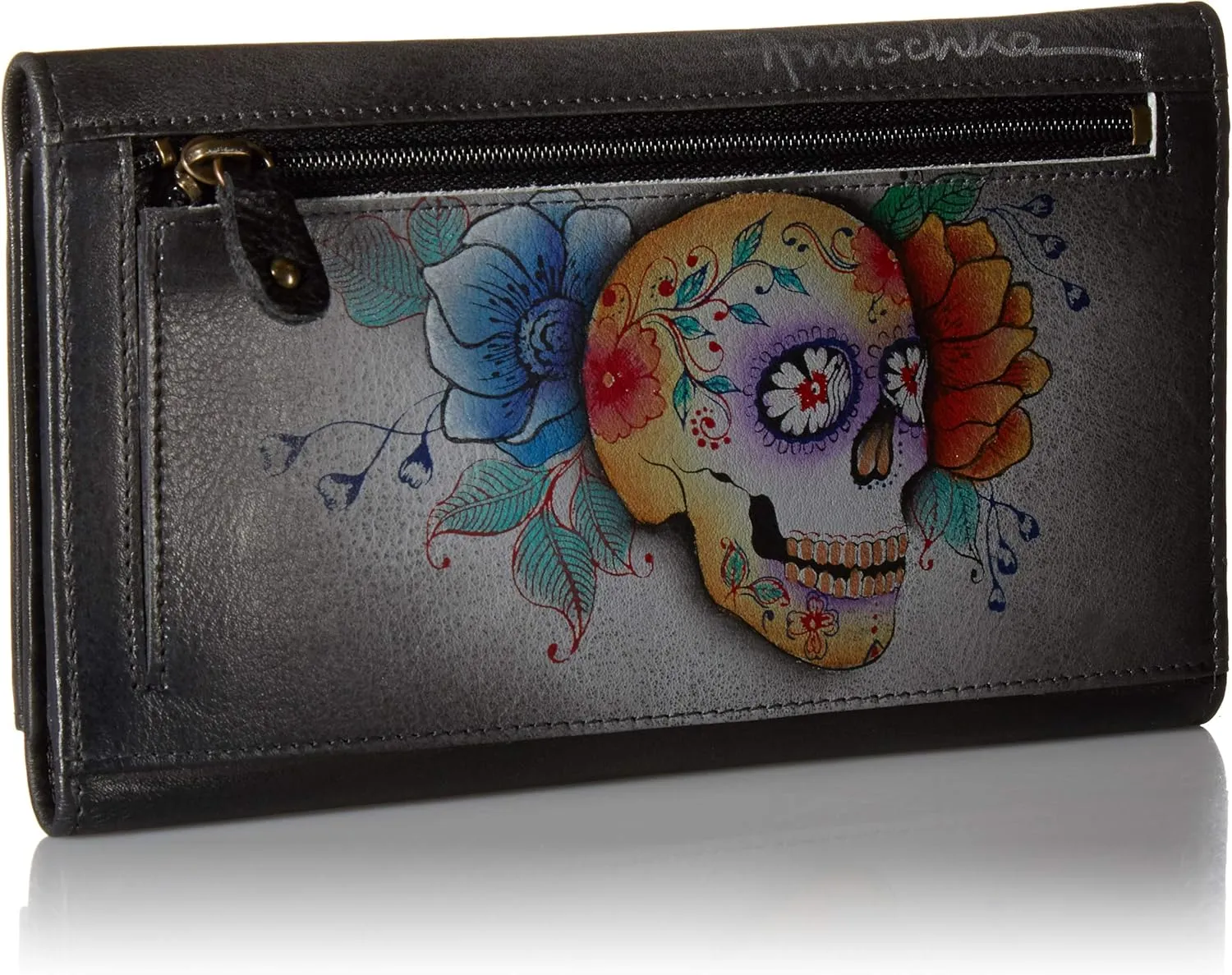 Anuschka Women's Handpainted Leather Three Fold Clutch-Flamboyant Flmingos