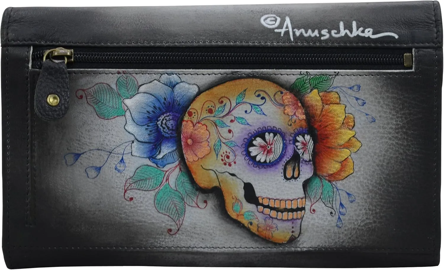Anuschka Women's Handpainted Leather Three Fold Clutch-Flamboyant Flmingos