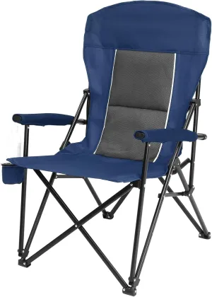 Anwick Oversized Camping Folding Chair, Heavy Duty Support 250 LBS Steel Frame Collapsible Padded Arm Chair with Cup Holder Quad Lumbar Back, Portable for Outdoor (Navy Blue)