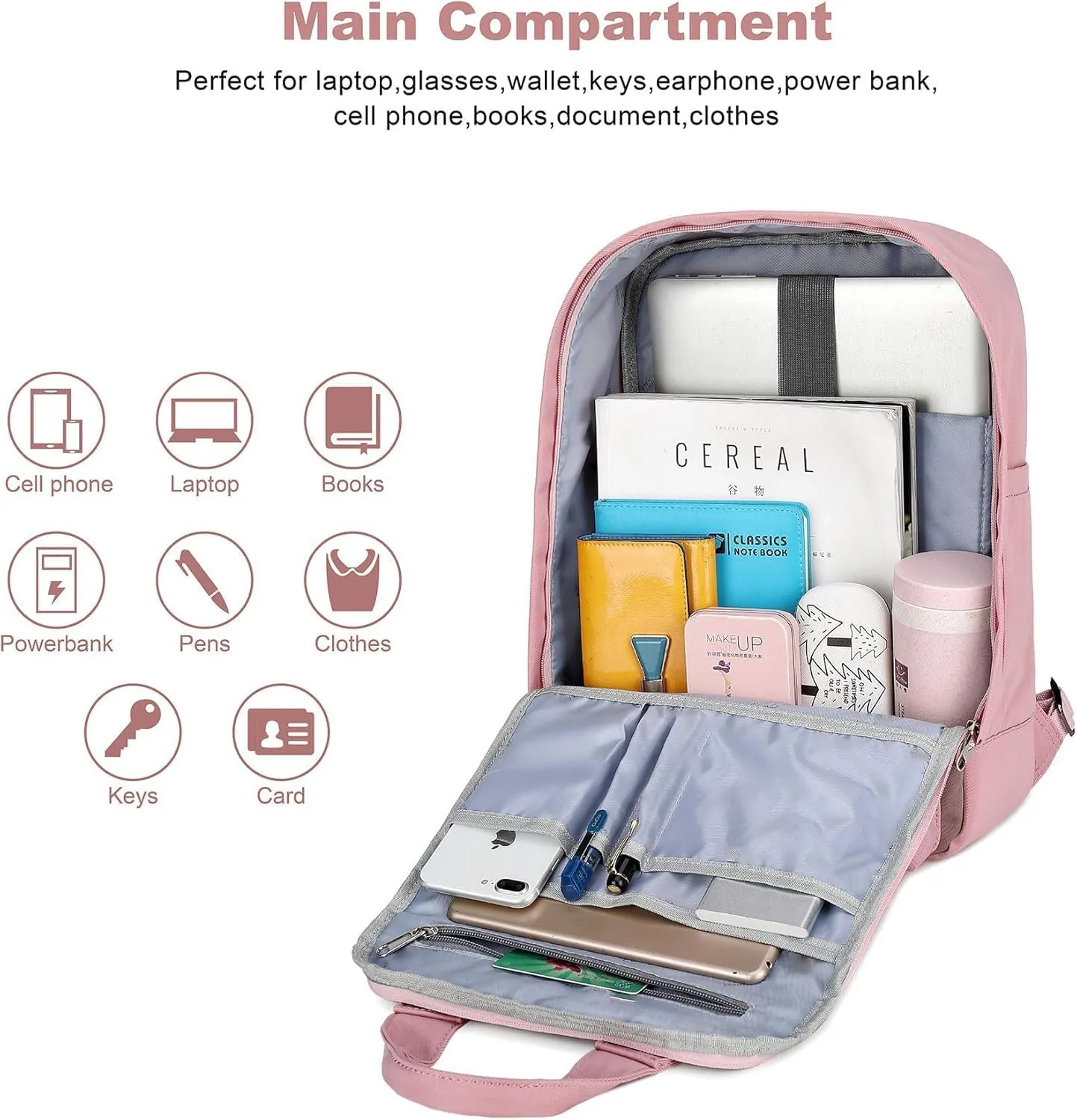 AO ALI VICTORY Laptop Backpack 15.6 Inch for Women Men Teacher Backpacks Nursing Bag Anti Theft Travel Back Pack Large College Bookbag (Medium, Pink)