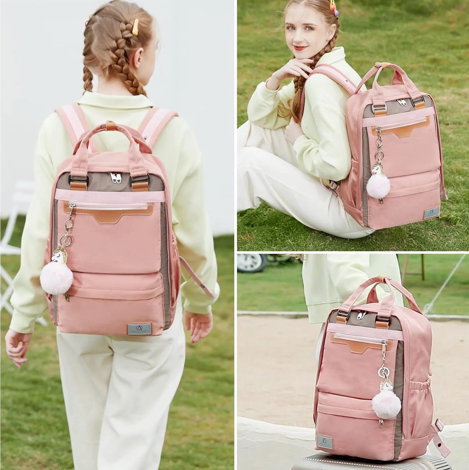 AO ALI VICTORY Laptop Backpack 15.6 Inch for Women Men Teacher Backpacks Nursing Bag Anti Theft Travel Back Pack Large College Bookbag (Medium, Pink)