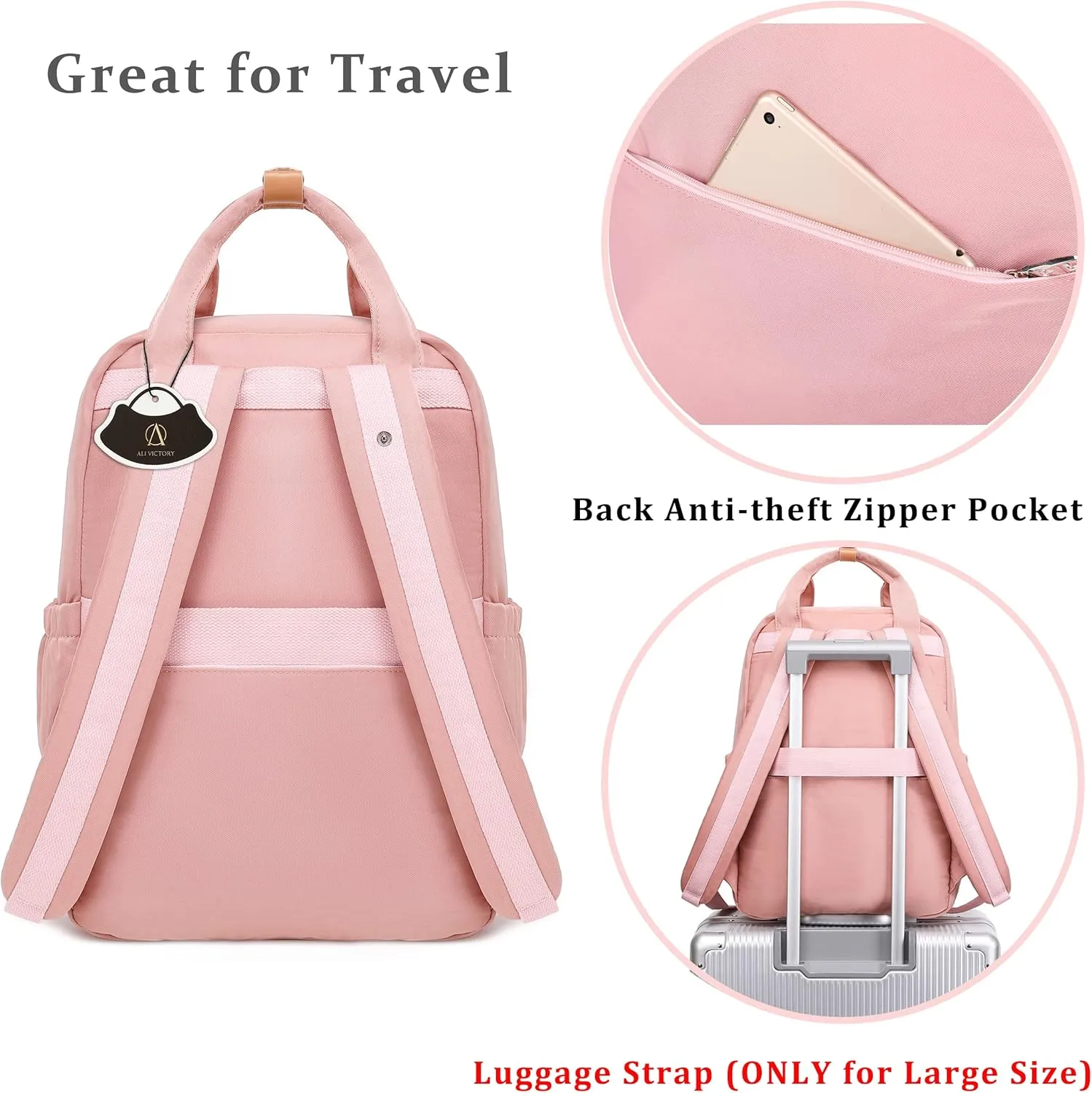 AO ALI VICTORY Laptop Backpack 15.6 Inch for Women Men Teacher Backpacks Nursing Bag Anti Theft Travel Back Pack Large College Bookbag (Medium, Pink)