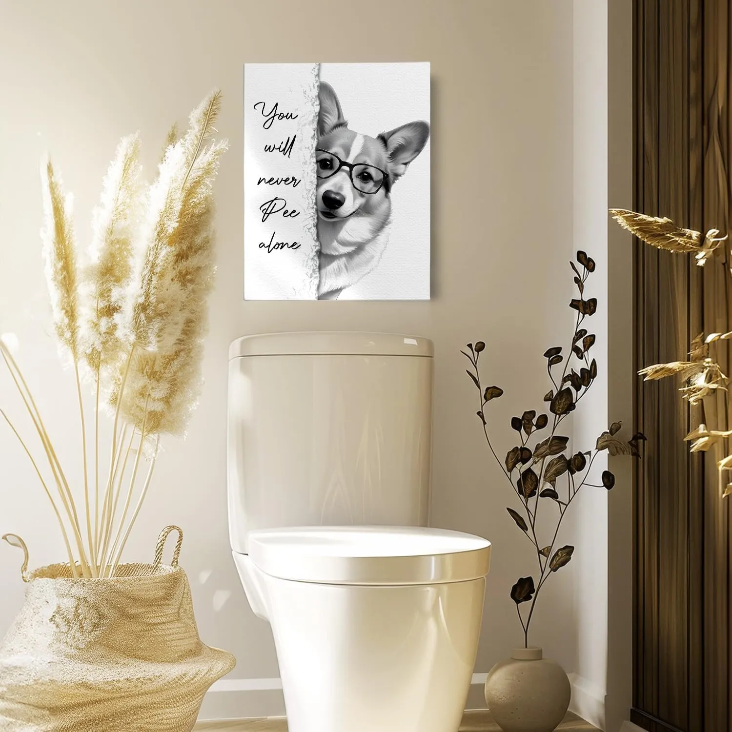APJYM You Will Never Pee Alone Funny Corgi Bathroom Wall Art, Funny Dog Bathroom Decor Posters Wall Decor Signs, 11x14 Inch Framed