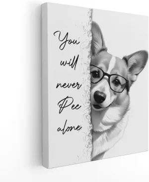 APJYM You Will Never Pee Alone Funny Corgi Bathroom Wall Art, Funny Dog Bathroom Decor Posters Wall Decor Signs, 11x14 Inch Framed