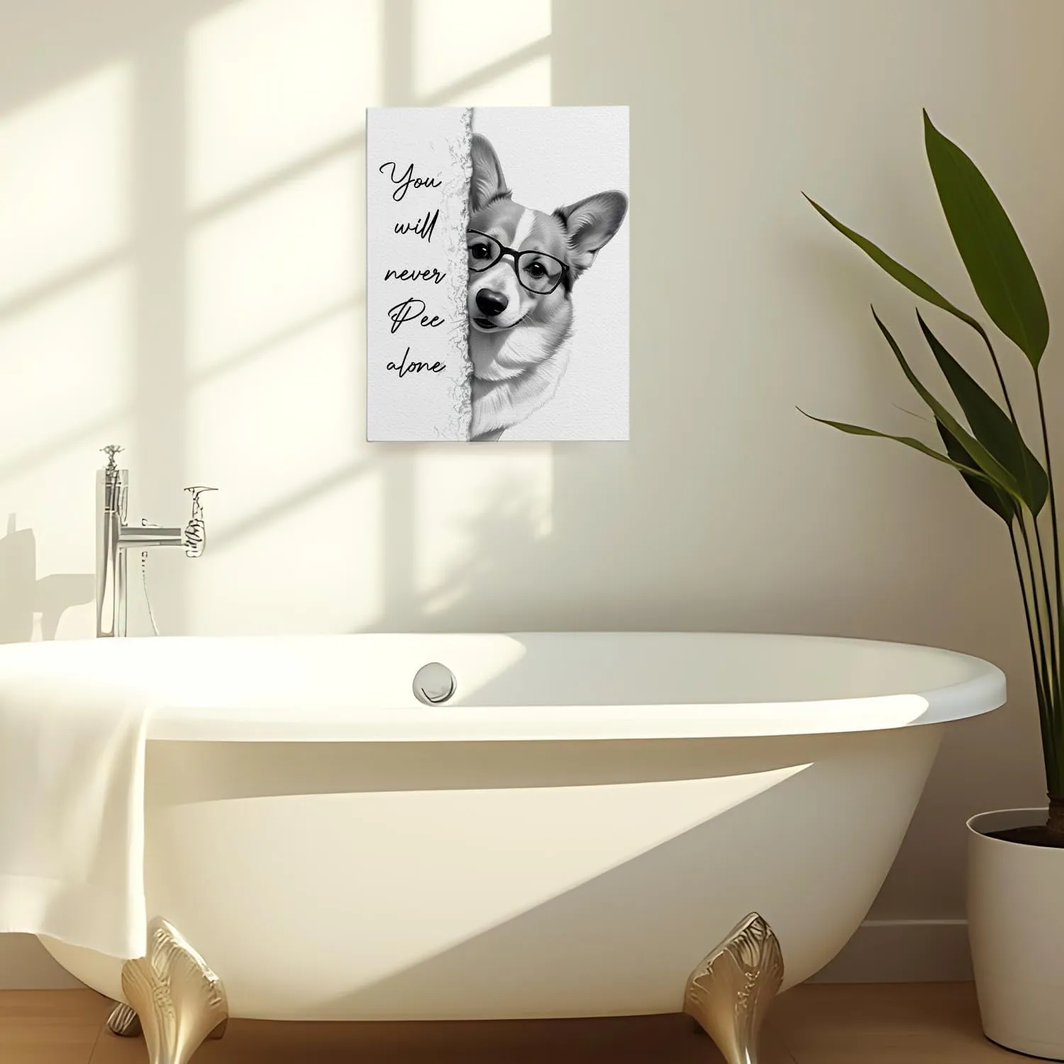 APJYM You Will Never Pee Alone Funny Corgi Bathroom Wall Art, Funny Dog Bathroom Decor Posters Wall Decor Signs, 11x14 Inch Framed