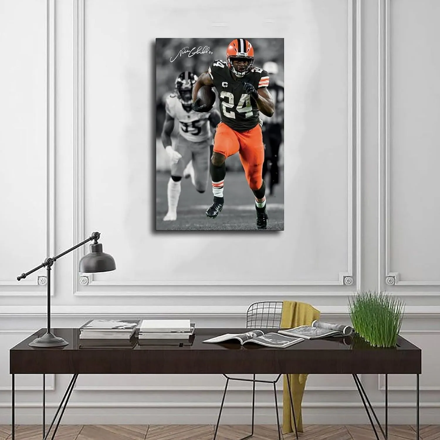 AQBOLKI Nick Chubb Signed Poster Football Canvas Wall Art Decor Print Paintings for Living Room Bedroom Decoration Unframe:12x18inch(30x45cm)