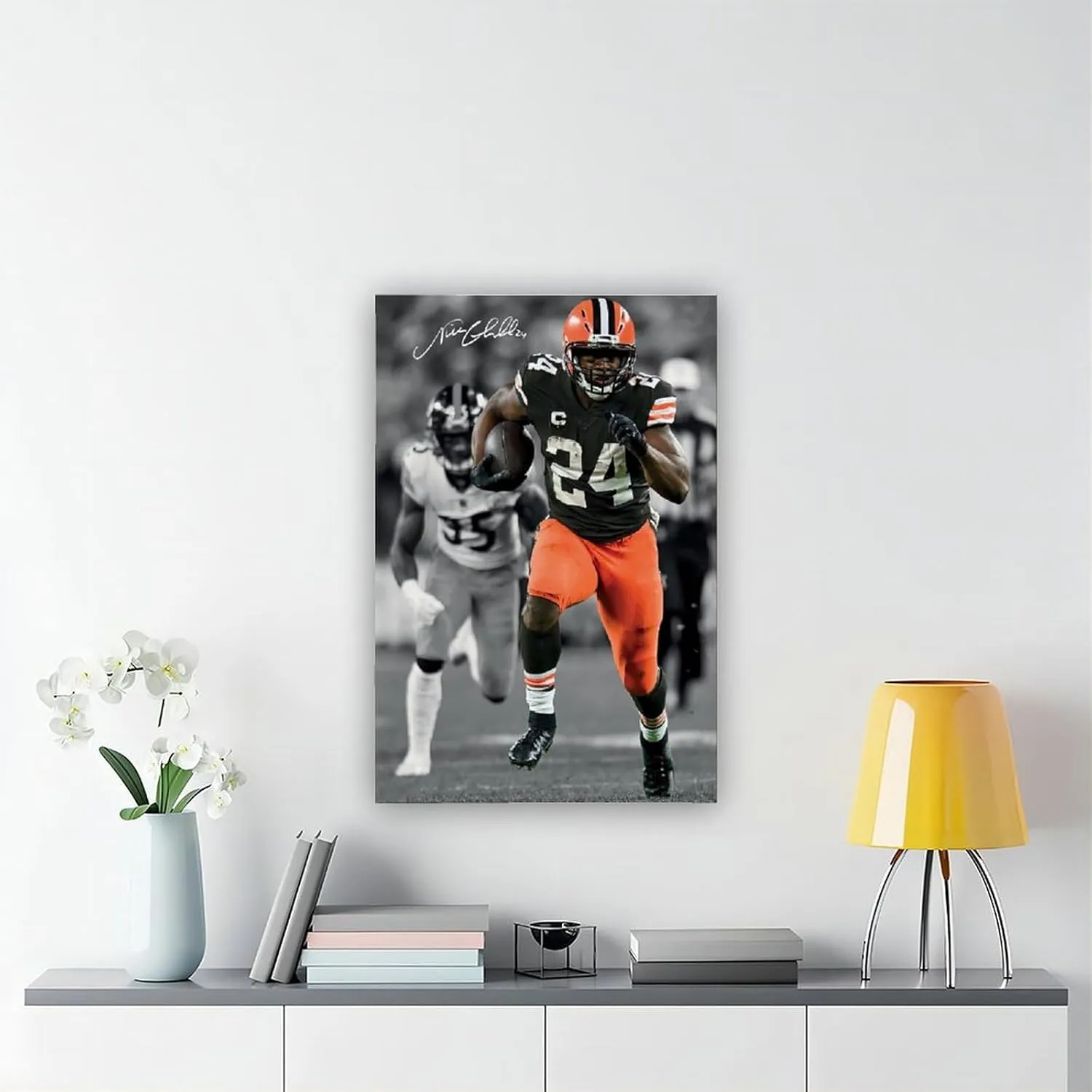 AQBOLKI Nick Chubb Signed Poster Football Canvas Wall Art Decor Print Paintings for Living Room Bedroom Decoration Unframe:12x18inch(30x45cm)