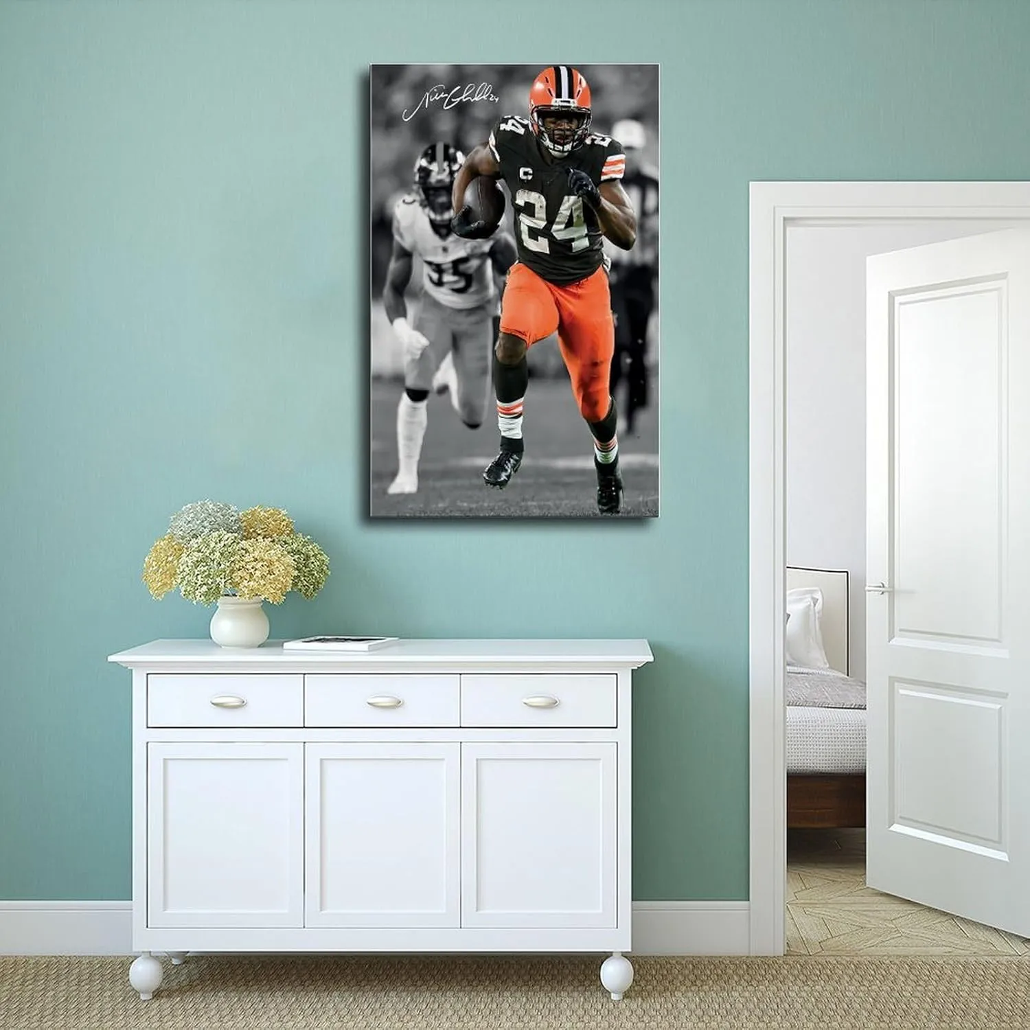 AQBOLKI Nick Chubb Signed Poster Football Canvas Wall Art Decor Print Paintings for Living Room Bedroom Decoration Unframe:12x18inch(30x45cm)