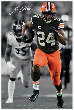 AQBOLKI Nick Chubb Signed Poster Football Canvas Wall Art Decor Print Paintings for Living Room Bedroom Decoration Unframe:12x18inch(30x45cm)