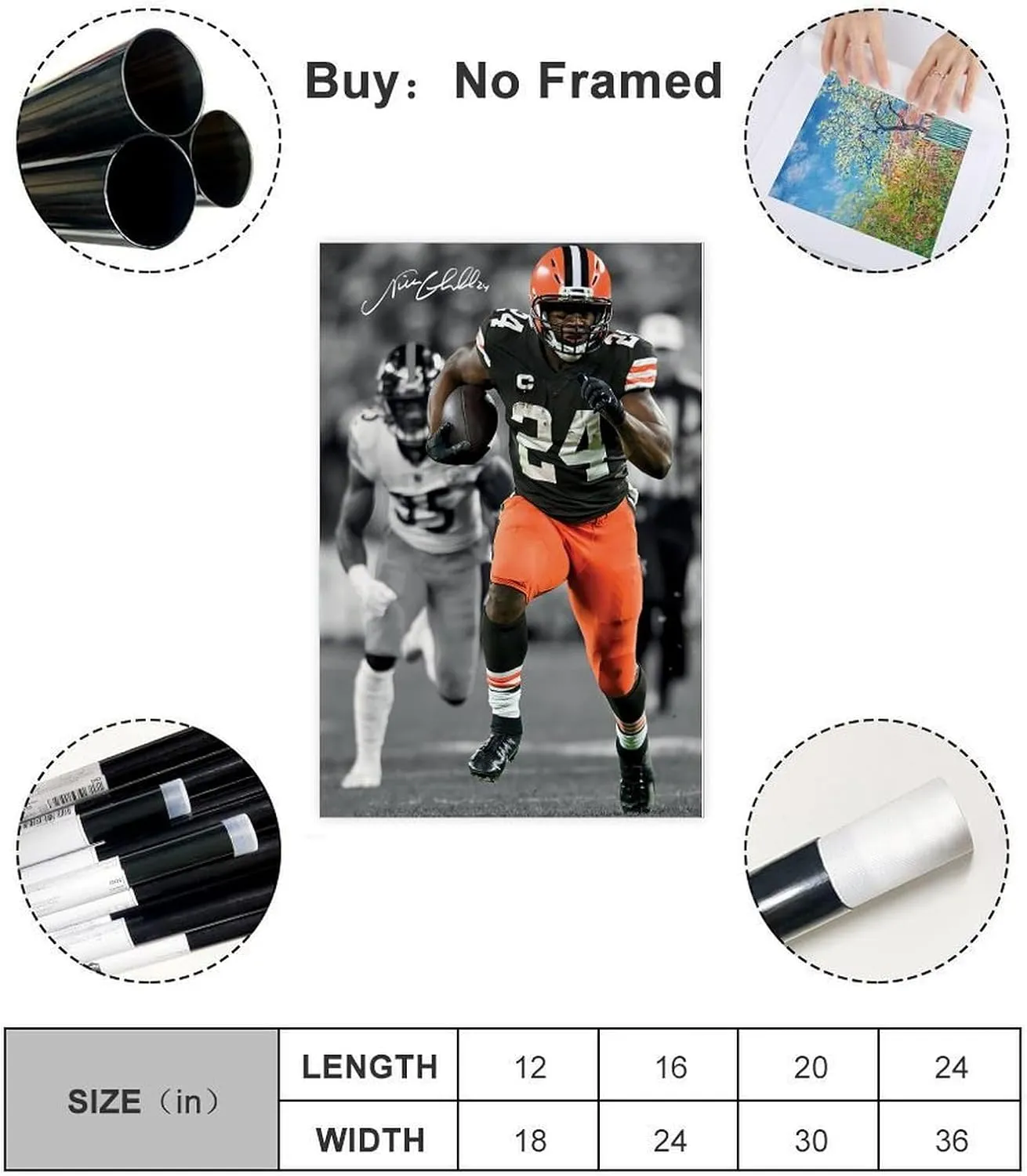 AQBOLKI Nick Chubb Signed Poster Football Canvas Wall Art Decor Print Paintings for Living Room Bedroom Decoration Unframe:12x18inch(30x45cm)
