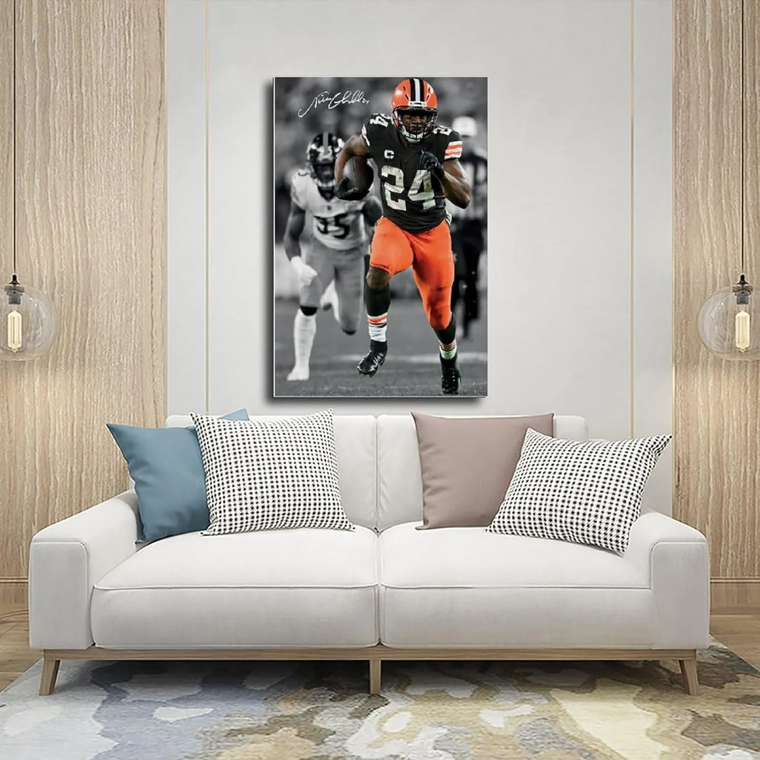 AQBOLKI Nick Chubb Signed Poster Football Canvas Wall Art Decor Print Paintings for Living Room Bedroom Decoration Unframe:12x18inch(30x45cm)