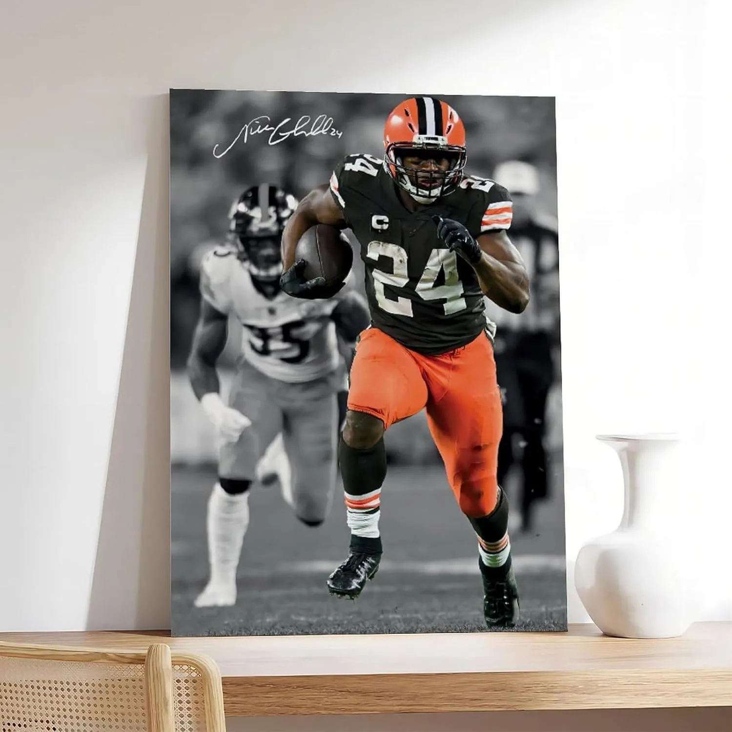 AQBOLKI Nick Chubb Signed Poster Football Canvas Wall Art Decor Print Paintings for Living Room Bedroom Decoration Unframe:12x18inch(30x45cm)