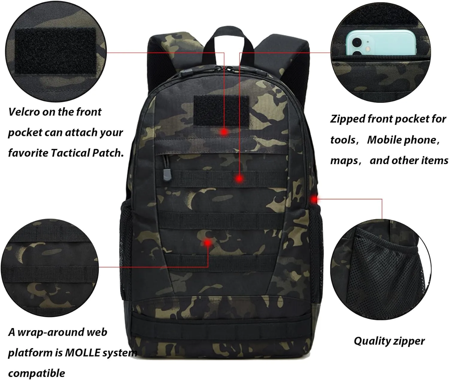 ArcEnCiel 35L Motorcycle Backpack Tactical Military Bag Army Assault Pack Rucksacks with Patch - Rain Cover Included