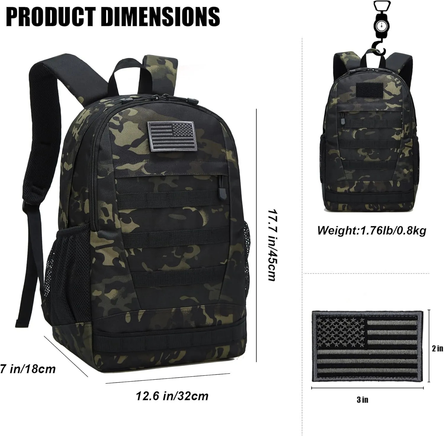 ArcEnCiel 35L Motorcycle Backpack Tactical Military Bag Army Assault Pack Rucksacks with Patch - Rain Cover Included