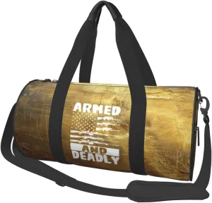 Armed And Dadly Funny Deadly Duffel Bag Gym Bag Travel Sports Tote Large Foldable Beach Swim Yoga5