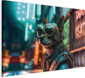 artgeist Textured Canvas Wall AI Art Print Dog 16x24 in - 1pcs Painting Canvas Prints Picture Artwork Image Framed Contemporary Modern Wall Home Abstract Colorful Cyberpunk Cyberdog g-H-10004-b-b