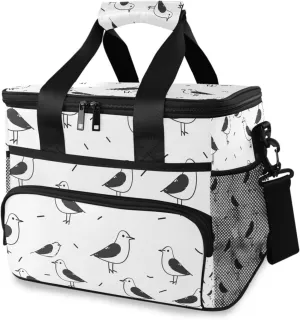Artistic Line Cute Seagull Bird Cooler Bag Insulated Cooler Soft Sided Cooler 24 Can Portable Picnic Bag Large Leakproof Lunch Bag Box for Beach Grocery Camping Travel Car Men Women