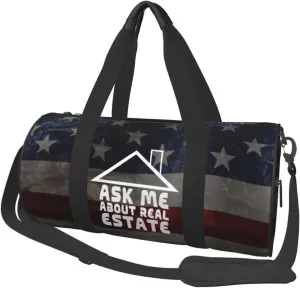 Ask Me About Real Estate Duffel Bag Gym Bag Travel Sports Tote Large Foldable Beach Swim Yoga6