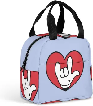 ASL I Love You Sign Language Lunch Box Bag Tote for Women Men Insulated Lunchbox Containers Work Picnic Travel