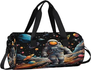 Astronaut Planets Gym Bag for Women Men Lightweight Weekender Travel Bag Stylish Duffle Bag for Gym Travel Overnight Carry On