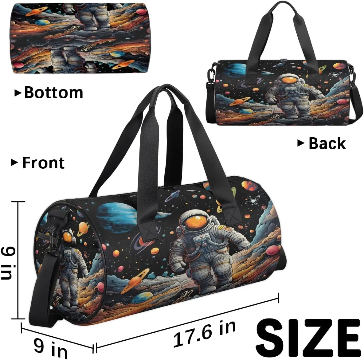 Astronaut Planets Gym Bag for Women Men Lightweight Weekender Travel Bag Stylish Duffle Bag for Gym Travel Overnight Carry On