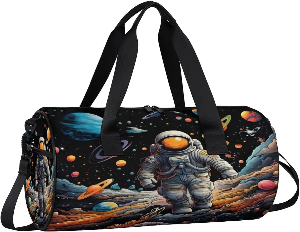 Astronaut Planets Gym Bag for Women Men Lightweight Weekender Travel Bag Stylish Duffle Bag for Gym Travel Overnight Carry On