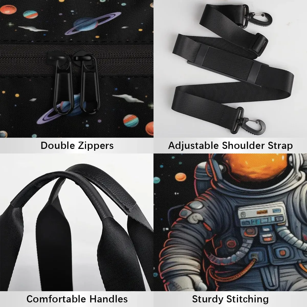 Astronaut Planets Gym Bag for Women Men Lightweight Weekender Travel Bag Stylish Duffle Bag for Gym Travel Overnight Carry On