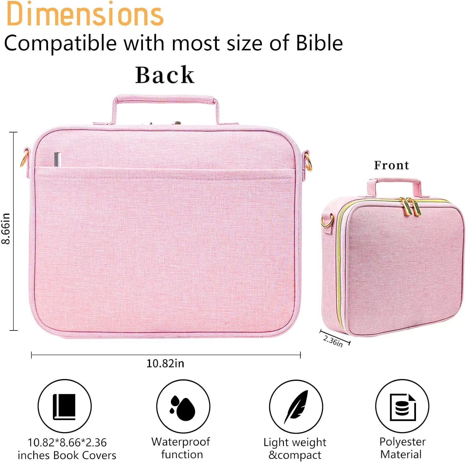 ATDIAG Bible Cover for Women,Carrying Book Case Church Bag Bible Protective with Handle and Zippered Pocket Adjustable Shoulder Strap,Perfect Gifts for Church Religious