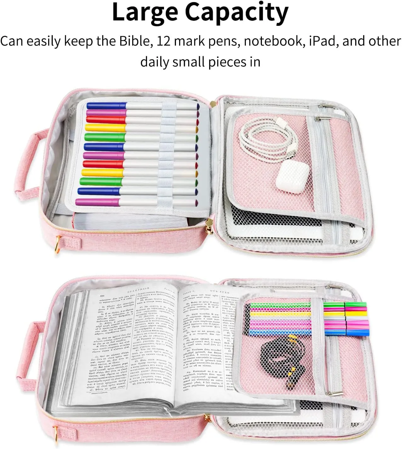 ATDIAG Bible Cover for Women,Carrying Book Case Church Bag Bible Protective with Handle and Zippered Pocket Adjustable Shoulder Strap,Perfect Gifts for Church Religious