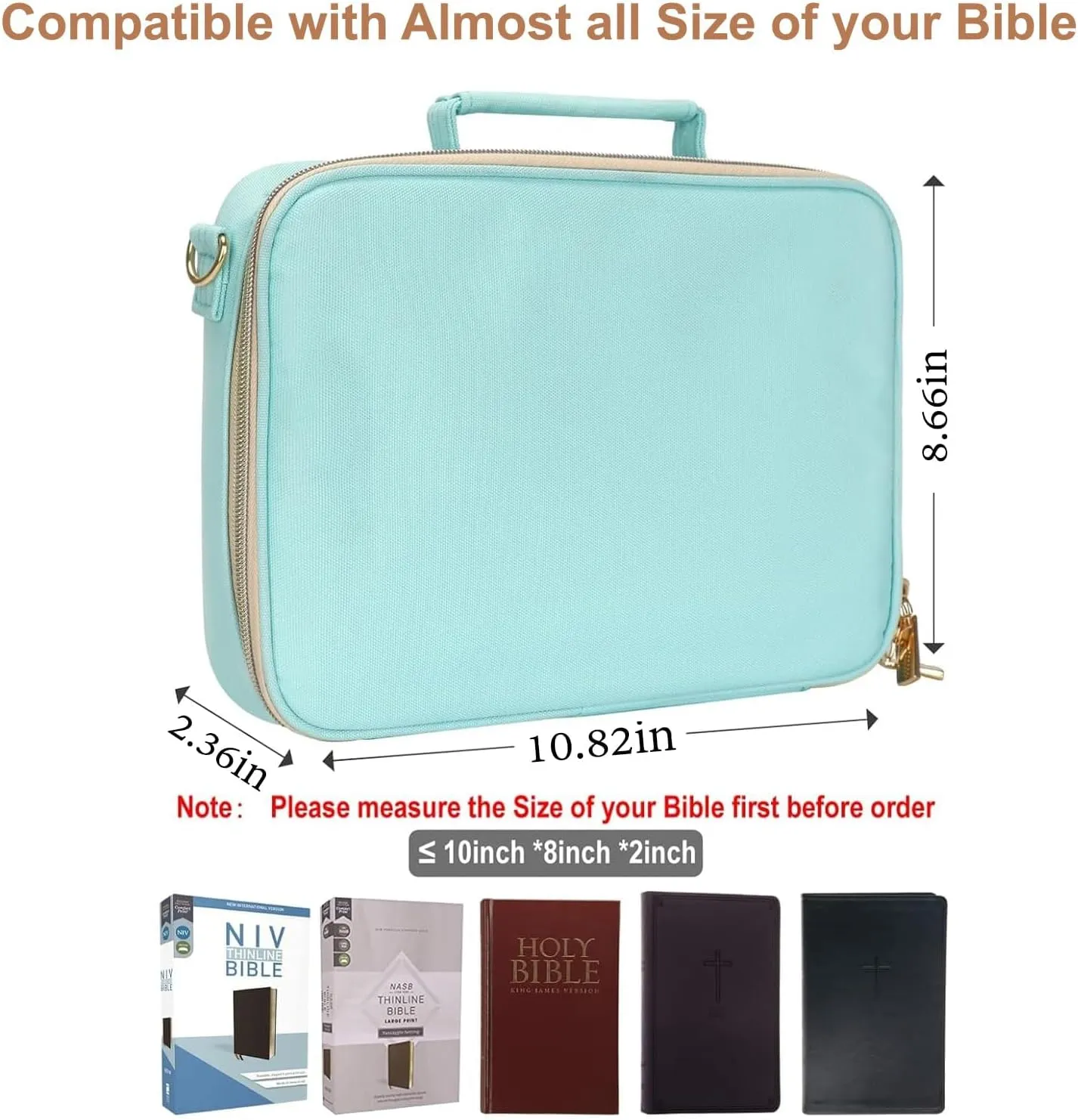 ATDIAG Bible Cover for Women,Carrying Book Case Church Bag Bible Protective with Handle and Zippered Pocket Adjustable Shoulder Strap,Perfect Gifts for Church Religious