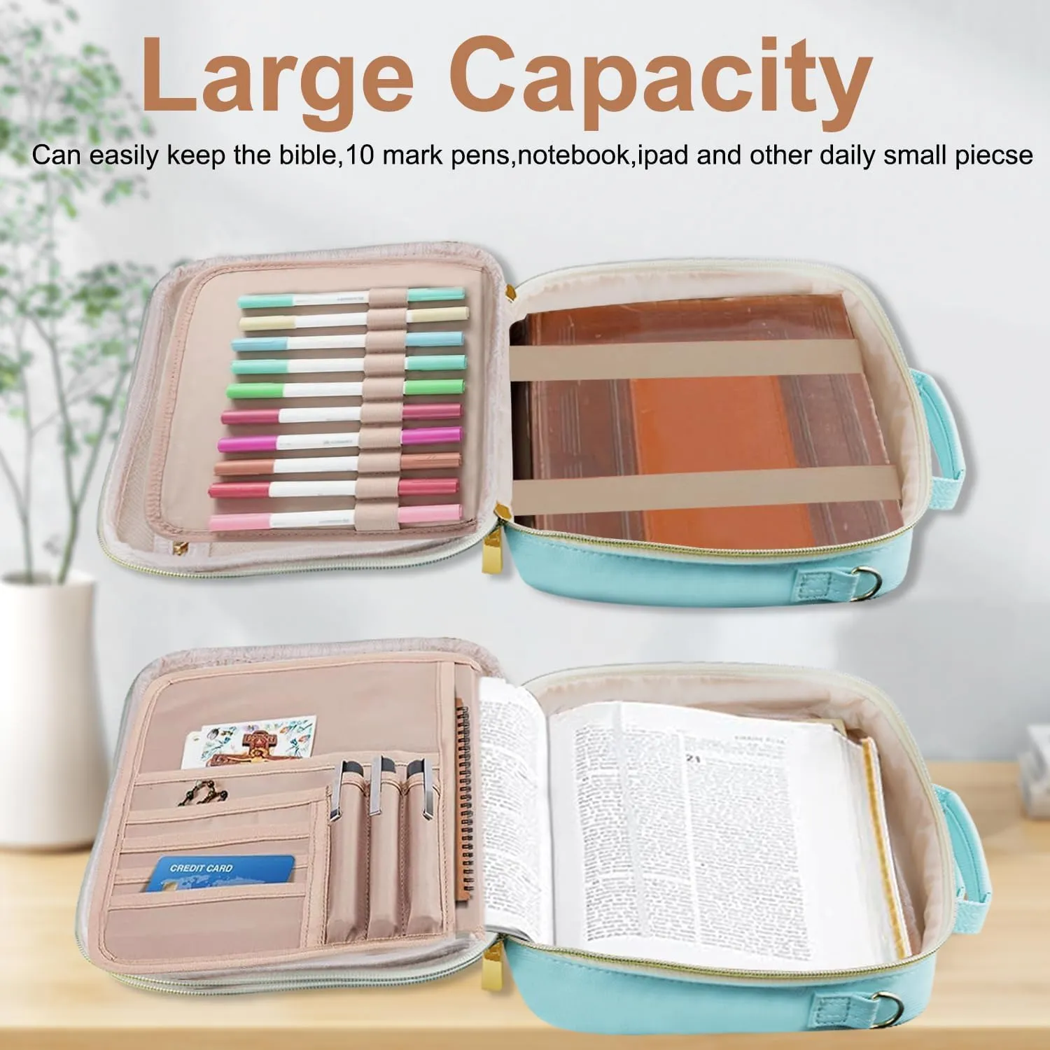 ATDIAG Bible Cover for Women,Carrying Book Case Church Bag Bible Protective with Handle and Zippered Pocket Adjustable Shoulder Strap,Perfect Gifts for Church Religious