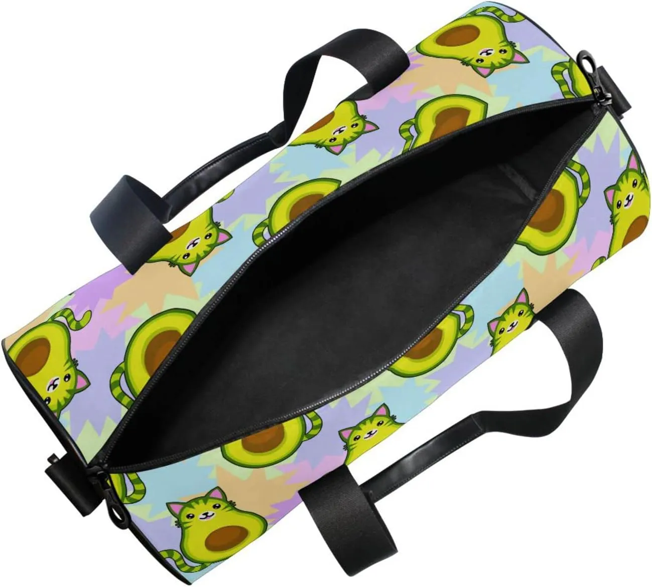 Avocado Cartoon Cat Round Duffel Sports Bag Lightweight with Inner Pocket Gym Bag for Men Women Duffle Bag for Travel Sports