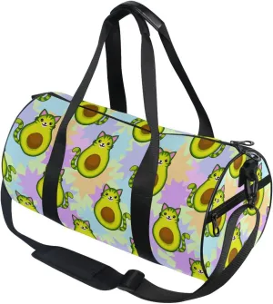 Avocado Cartoon Cat Round Duffel Sports Bag Lightweight with Inner Pocket Gym Bag for Men Women Duffle Bag for Travel Sports