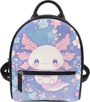 Axolotl Womens Backpack Purse Small Backpack Purse for Women Lightweight Daypack Shoulder Bag with Zipper Casual Shoulder Bag Handbag