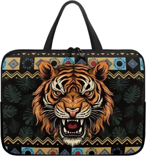Aztec Tiger Palm Tree Print Laptop Sleeve Case with Handle Computer Cover Compatible with 10-17 Inch Tablet for Women Men 360° Protective Carrying Bag Briefcase, 10inch