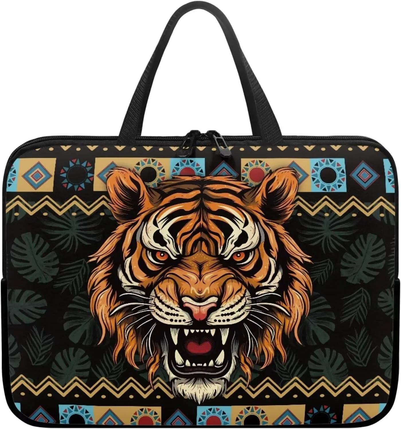 Aztec Tiger Palm Tree Print Laptop Sleeve Case with Handle Computer Cover Compatible with 10-17 Inch Tablet for Women Men 360° Protective Carrying Bag Briefcase, 10inch