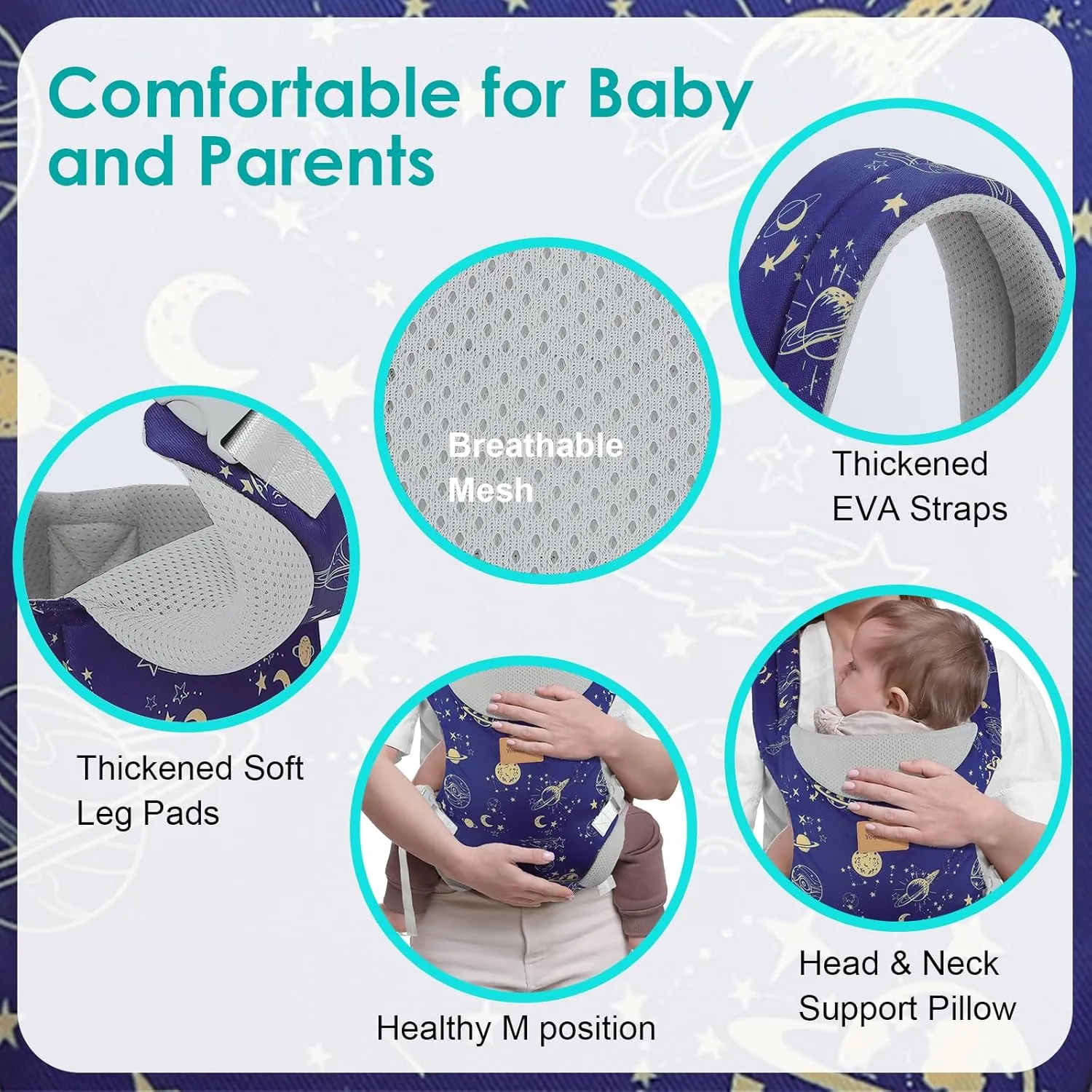 Baby Carrier Newborn to Toddler, Ergonomic Adjustable Toddler Carriers for 7-66 Lbs, Cozy Lightweight Infant Carrier with Neck Support, Baby Holder Carrier with Lumbar Support for Mom Dad