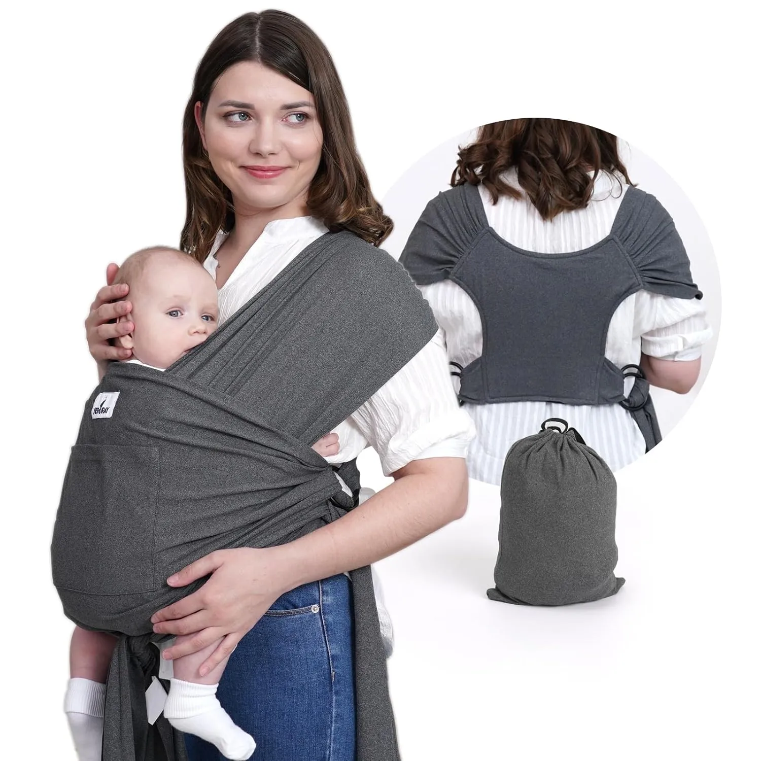 Baby Wrap Carrier Sling: Baby Wearing Wraps Newborn to Toddlers Infants Stretchy Easy to Wear Hands Free Plus Size, Dark Gray