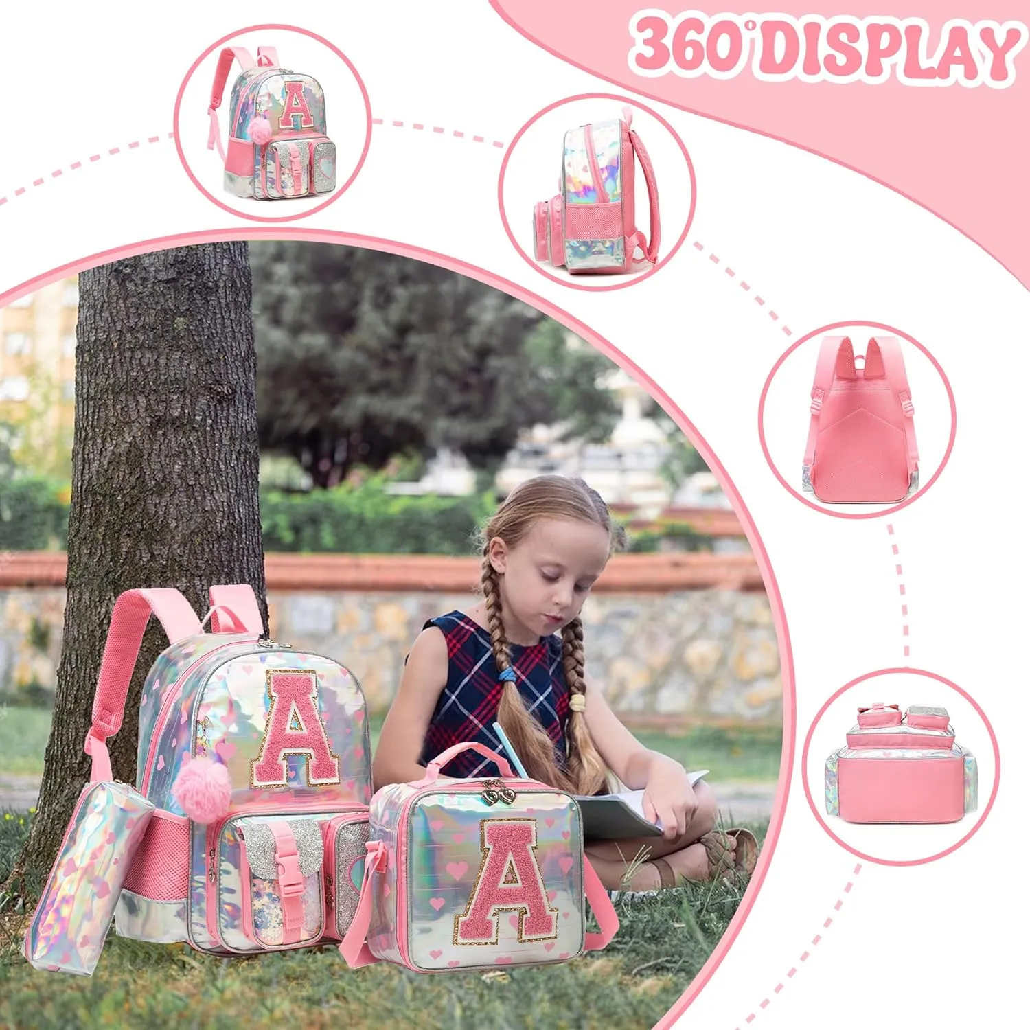 Backpack for Girls Elementary Bookbag for School Backpack Set Girls Preschool Book Bag with Lunch Box Pencil Case