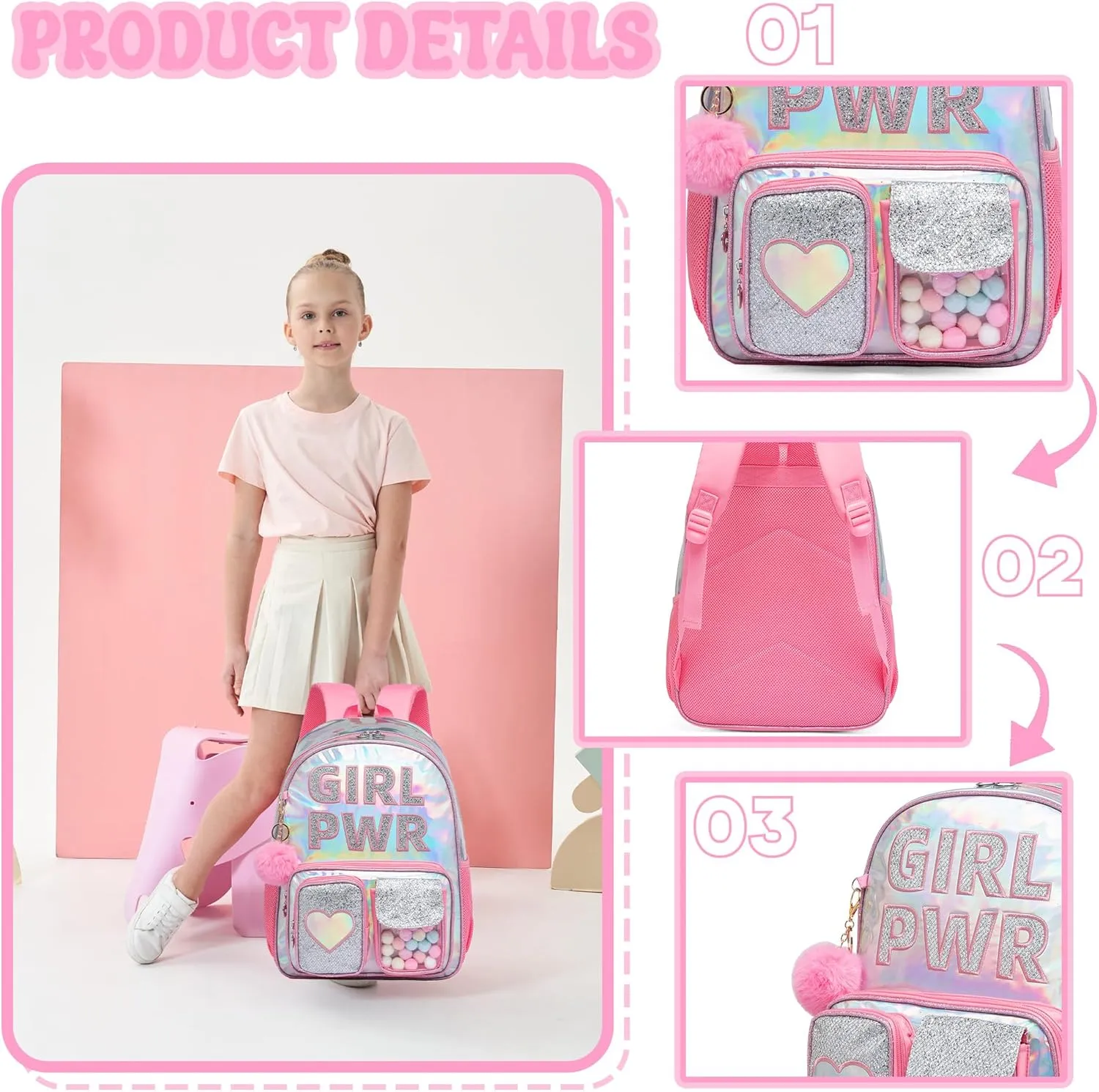 Backpack for Girls Elementary Bookbag for School Backpack Set Girls Preschool Book Bag with Lunch Box Pencil Case