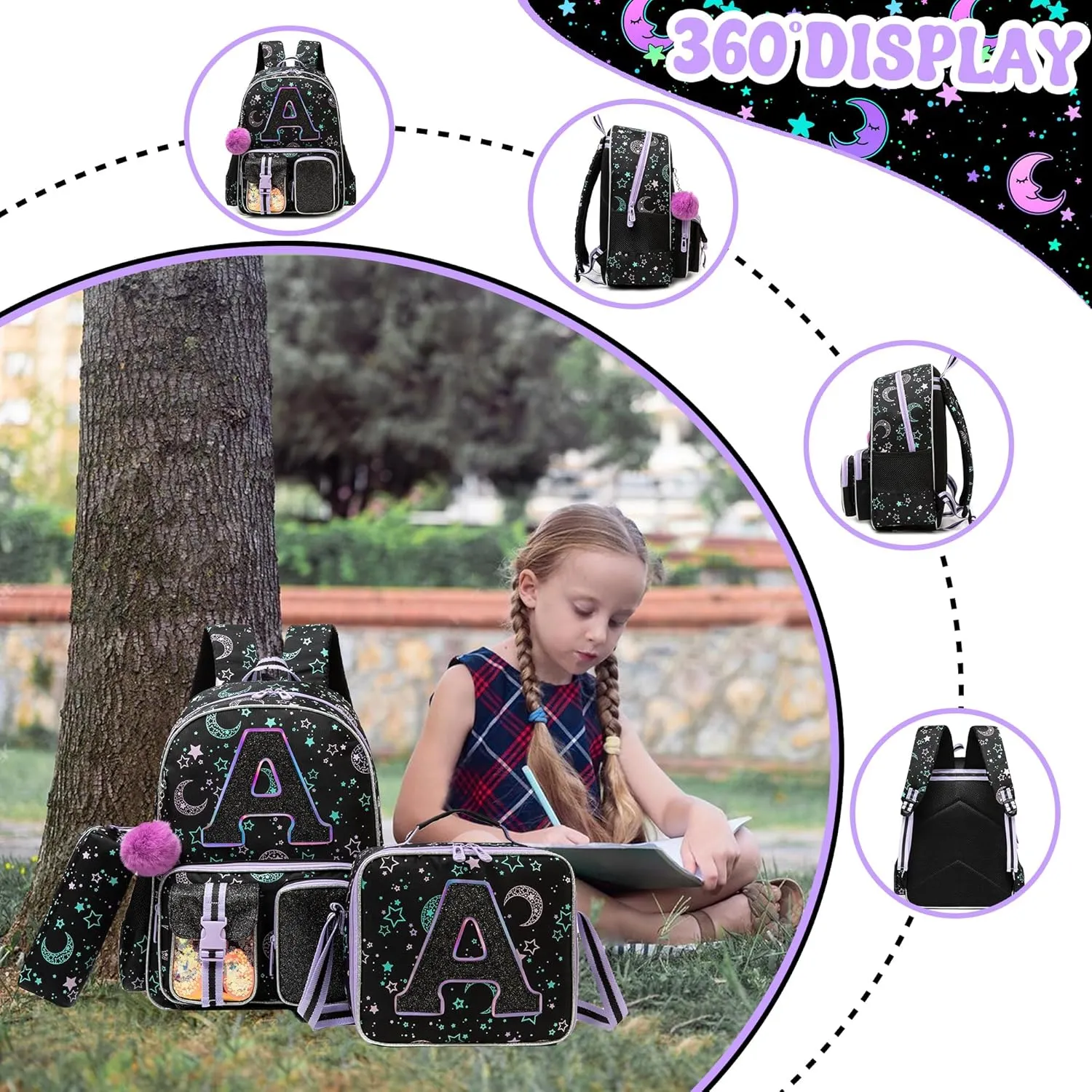 Backpack for Girls Elementary Bookbag for School Backpack Set Girls Preschool Book Bag with Lunch Box Pencil Case