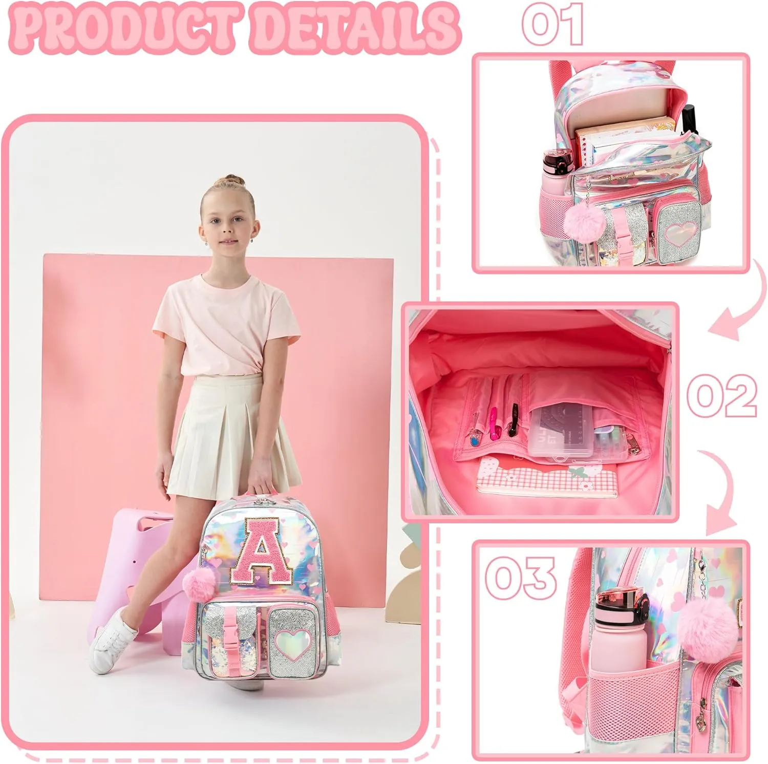Backpack for Girls Elementary Bookbag for School Backpack Set Girls Preschool Book Bag with Lunch Box Pencil Case