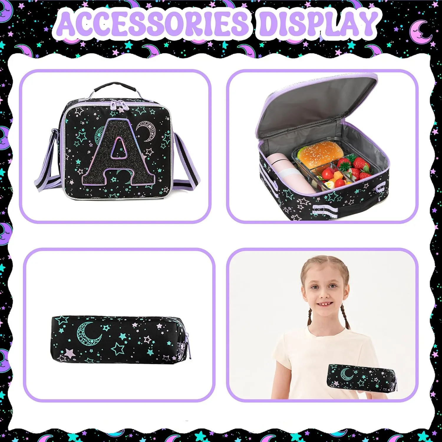 Backpack for Girls Elementary Bookbag for School Backpack Set Girls Preschool Book Bag with Lunch Box Pencil Case
