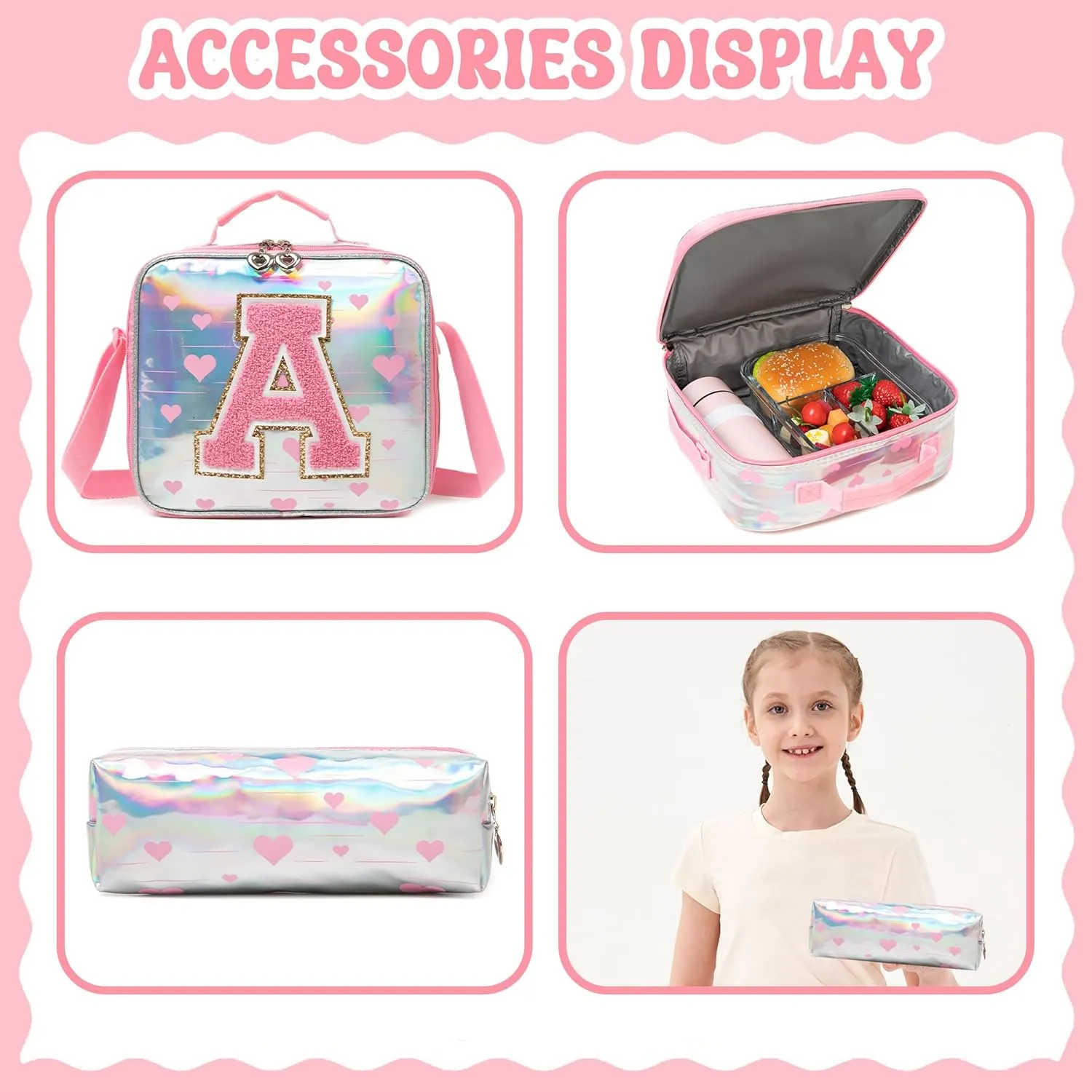 Backpack for Girls Elementary Bookbag for School Backpack Set Girls Preschool Book Bag with Lunch Box Pencil Case