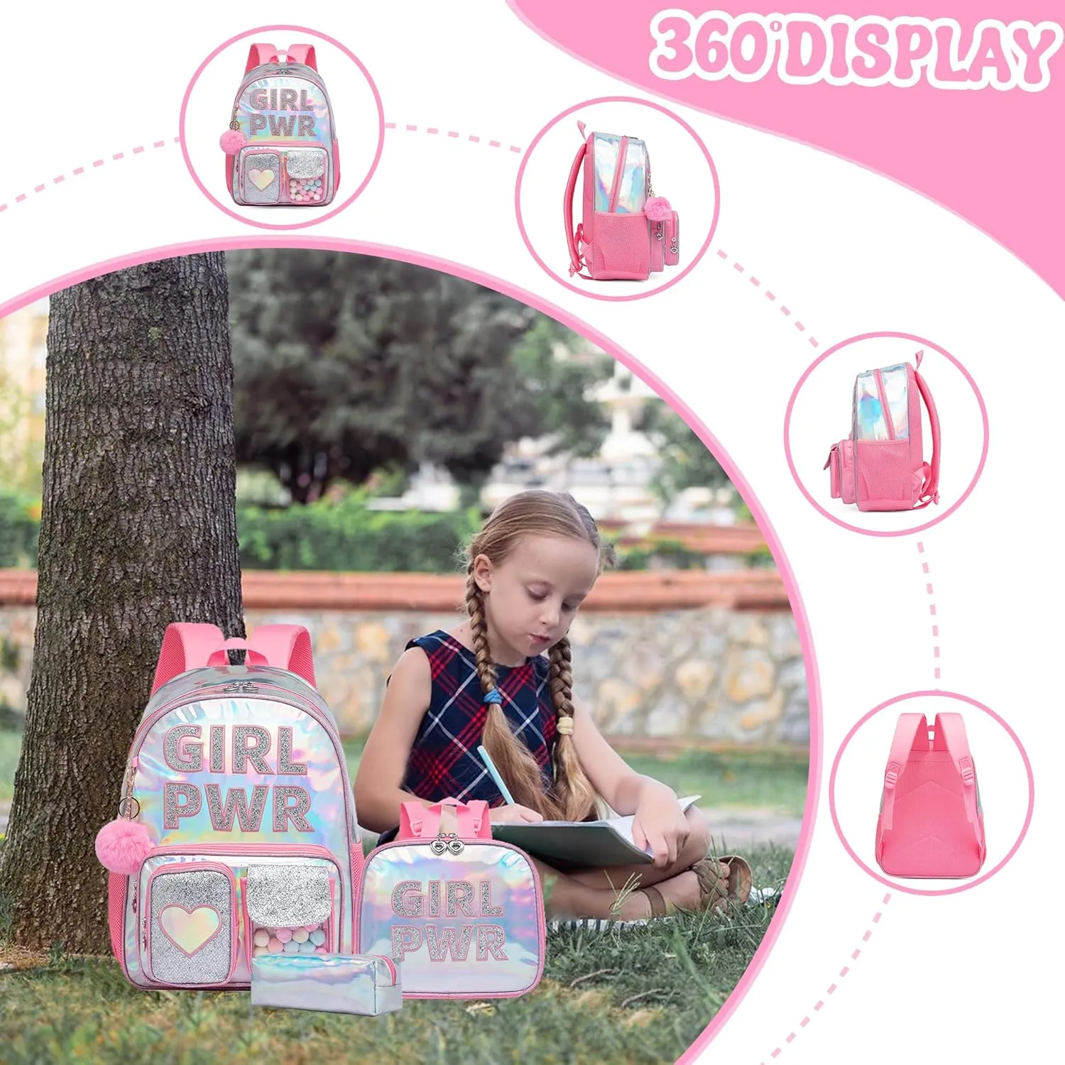 Backpack for Girls Elementary Bookbag for School Backpack Set Girls Preschool Book Bag with Lunch Box Pencil Case